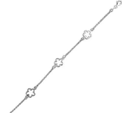 Sterling Silver Triple Outline Flowers Bracelet