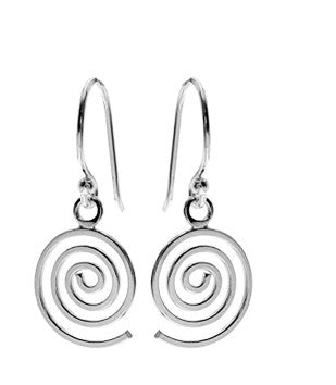 Sterling Silver Small Flat Spiral Drop Earrings