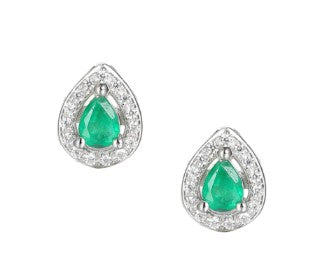 Sterling Silver Utopia Emerald And Cubic Zirconia Stud Earrings