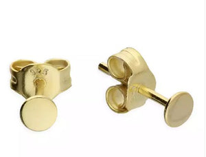 Sterling Silver Yellow Gold-Plated Plain Flat Disk Stud Earring