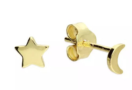 Sterling Silver Gold-Plated Star And Moon Stud Earring