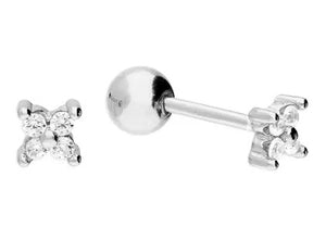 Sterling Silver Tiny Cubic Zirconia Flower Stud Earrings
