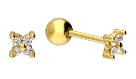 Sterling Silver Yellow Gold-Plated Tiny Cubic Zirconia Flower Stud Earring