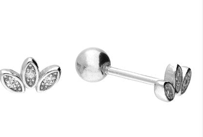 Sterling Silver Trio of Tiny Cubic Zirconia Petal Stud Earrings