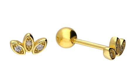 Sterling Silver Yellow Gold-Plated Trio Of Tiny Cubic Zirconia Petal Stud Earring