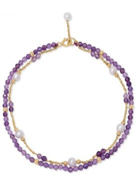 Double Amethyst & Non-Tarnish Gold Chain Bracelet