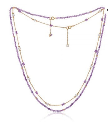 Double Amethyst & Non-Tarnish Gold-Plated Chain Necklaces