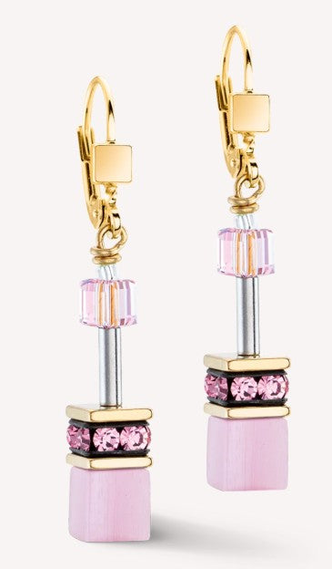 Coeur De Lion GeoCUBE® Iconic Mono Gold earrings pink