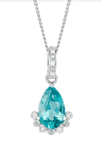 Teardrop Apatite Pendant with Diamond in 9ct Gold
