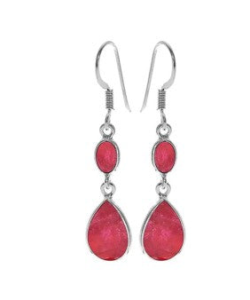 Marquis And Teardrop Ruby Quartz And Silver Earrings