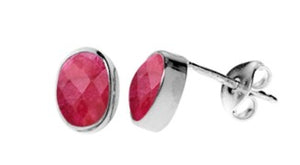 Sterling Silver & Ruby Quartz Stud Earrings
