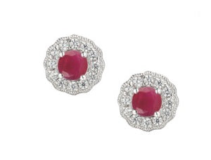 Sterling Silver Ruby & Cubic Zirconia Cluster Stud Earrings