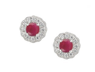 Sterling Silver Ruby & Cubic Zirconia Cluster Stud Earrings