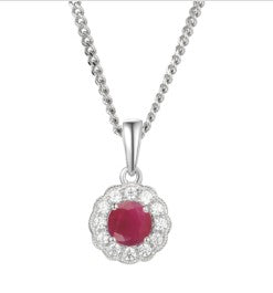 Sterling Silver Ruby & Cubic Zirconia Cluster Necklace
