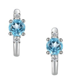 Sterling Silver Ellipse Bue Topaz Hoop Earrings