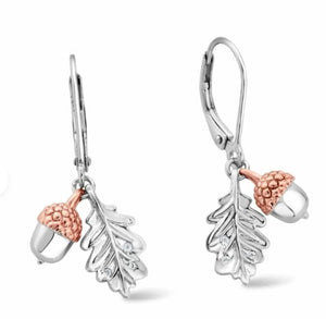 Royal Clogau Sterling Silver Oak Leaf Earrings with Topaz