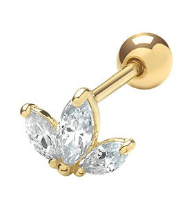 9ct Yellow Gold Cubic Zirconia Lotus Flower Cartlidge Earring