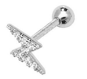 9ct White Gold Cubic Zirconia Lightning Bolt Cartilage Earring
