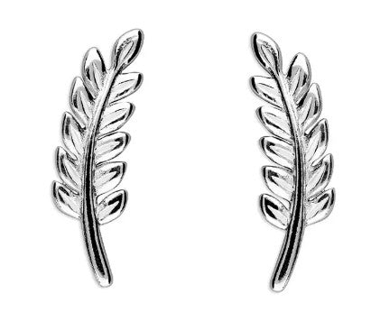 Sterling Silver Plain Leaf Climber Stud Earrings