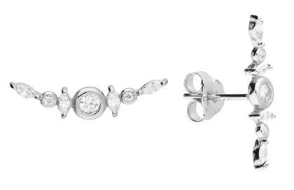 Sterling Silver White Cubic Zirconia Dainty Climber Stud Earrings