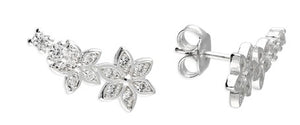 Sterling Silver Cubic Zirconia Climber Graduated Flower Stud Earrings