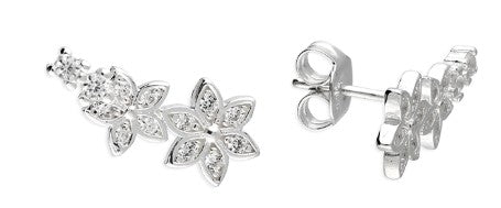 Sterling Silver Cubic Zirconia Climber Graduated Flower Stud Earrings