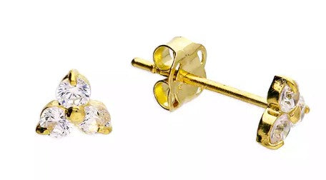 9ct Yellow Gold Triple Cubic Zirconia Clover Stud Earrings