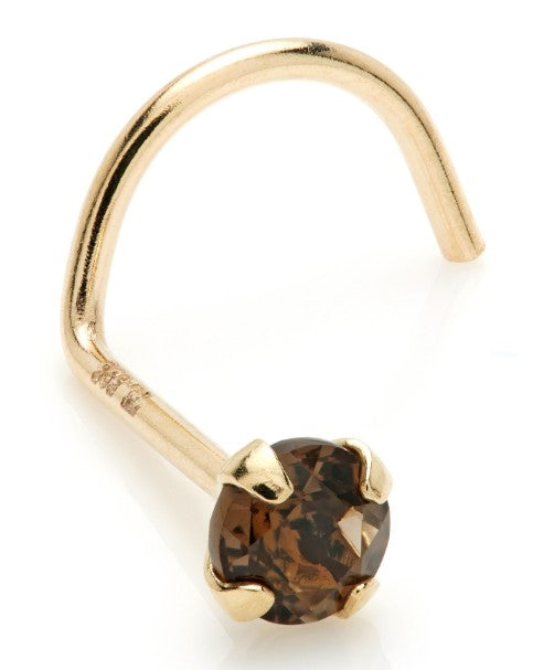14 Carat Yellow Gold & Smokey Quartz Nose Stud