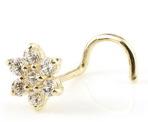 9 Carat Yellow Gold Flower & Cubic Zirconia Nose Stud