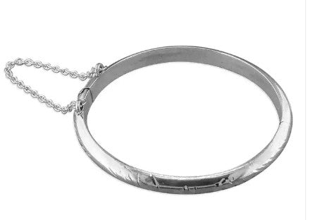Sterling Silver hinged engraved Hollow Clip Baby Bangle