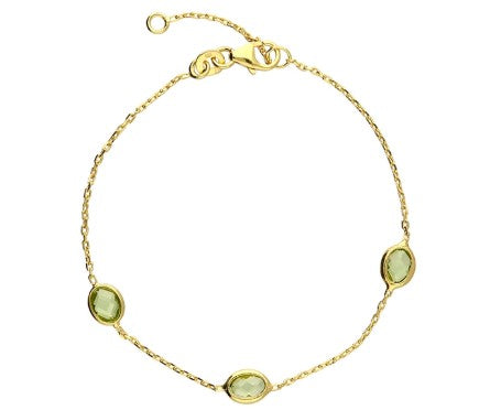 Sterling Silver Yellow Gold-Plated Fancy Lab Grown Peridot Bracelet With Extension