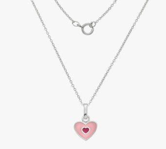 Sterling Silver Childrens Light Pink Enamel Heart Pendant