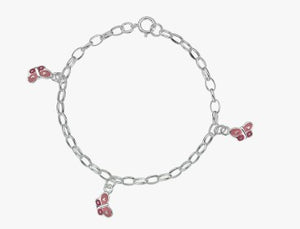 Sterling Silver Childs Pink Enamel Butterfly Charm Bracelet