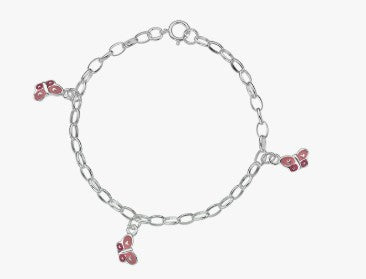 Sterling Silver Childs Pink Enamel Butterfly Charm Bracelet