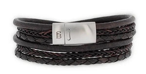 Mens Leather & Steel Bracelet In Black