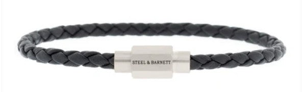 Mens Leather & Steel Bracelet In Black/Silver