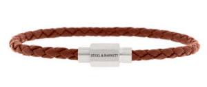 Mens Leather & Steel Bracelet In Peanut