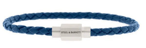 Mens Leather & Steel Bracelet In Jean Blue