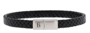 Mens Leather & Steel 'Riley' Bracelet In Black
