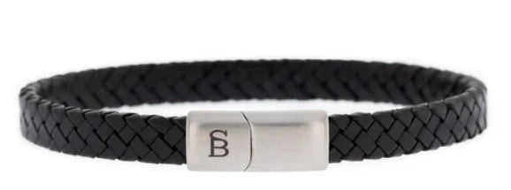 Mens Leather & Steel 'Riley' Bracelet In Black