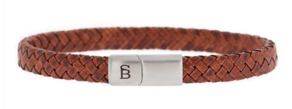 Mens Leather And Steel 'Riley' Bracelet In Caramel