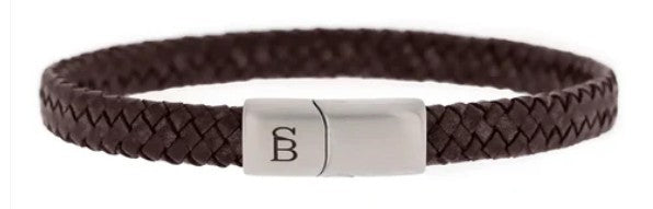 Mens Leather & Steel 'Riley' Bracelet In Vintage Brown