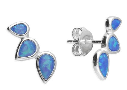 Sterling Silver Three Pear-Shaped Blue Opalite Stud Earrings