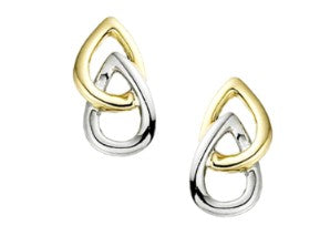 9ct Yellow & White Gold Pear Shape Stud Earrings