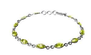 Sterling Silver Dainty Marquis Faceted Peridot Bracelet