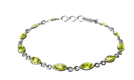 Sterling Silver Dainty Marquis Faceted Peridot Bracelet