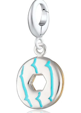 Silver Party Ring Biscuit Charm with Turquoise Enamel
