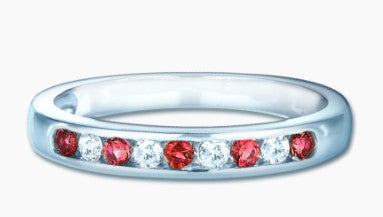 Sterling Silver Heavy Channel Set Red & White Cubic Zirconia