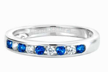 Sterling Silver Heavy Channel Set Blue & White Cubic Zirconia Ring
