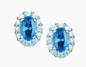 Sterling Silver Blue & White Cubic Zirconia Cluster Stud Earrings